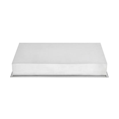 Stainless steel single shelf shower niche in matte chrome, 12" x 24" rectangular wall mount accessory.