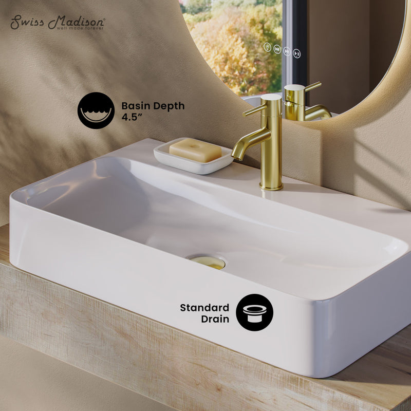 Voltaire 32" Rectangle Vessel Sink in Glossy White with Faucet Mount