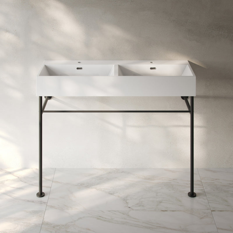 Claire 48" Double Basin Console Sink with Matte Black Legs