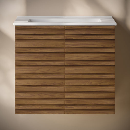 Cascade 24" Wall-Mounted Bathroom Vanity in Brown Oak with Sink Top