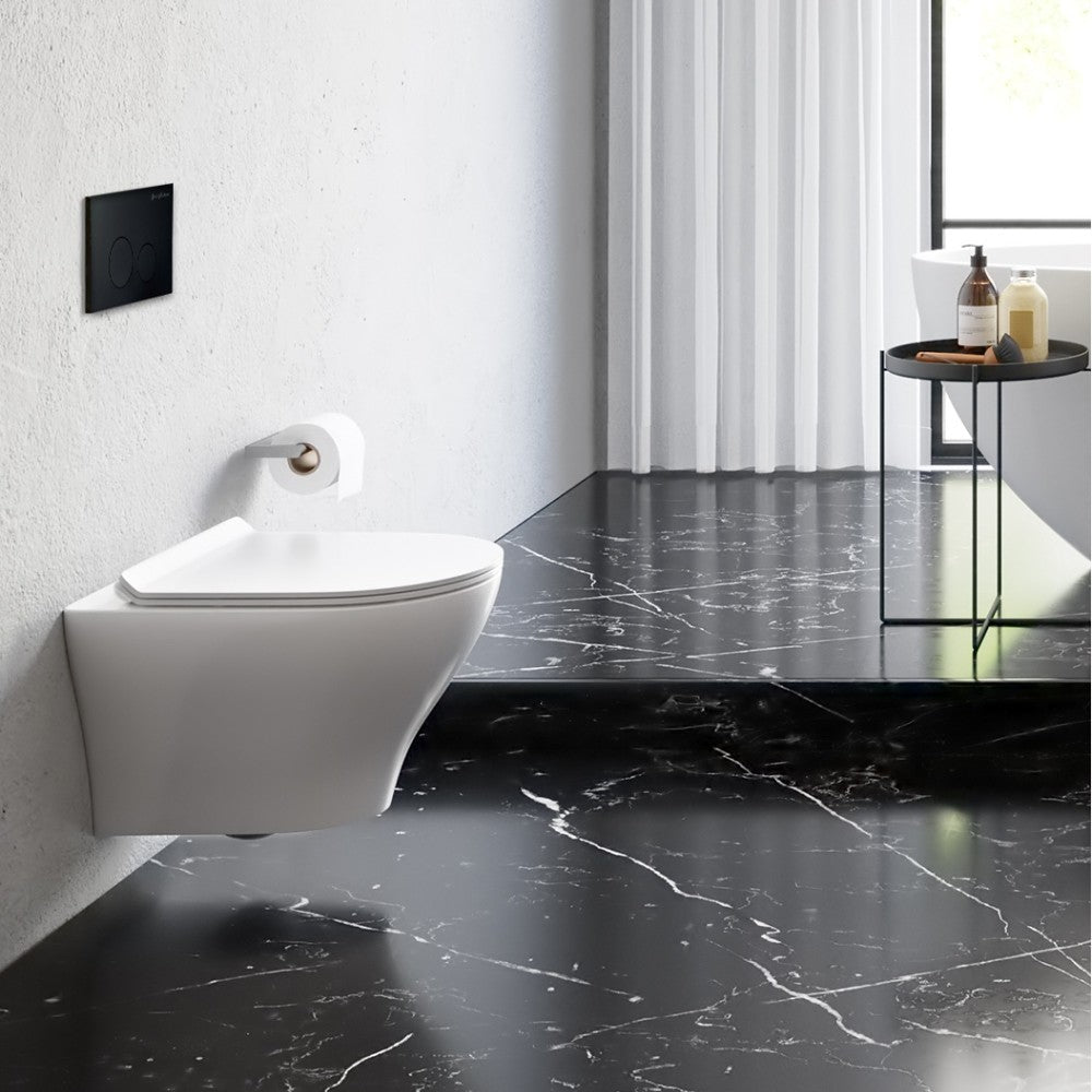 Monaco Wall-Hung Toilet Bundle 0.8/1.6 GPF Dual Flush in Glossy White with Black Flush Plate
