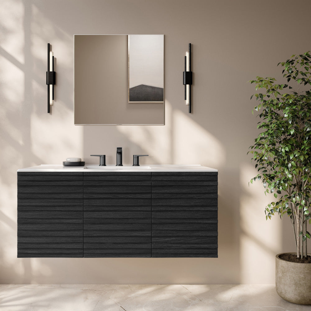 Cascade 48" Wall-Mounted Bathroom Vanity in Black Oak with 3-Hole Widespread Sink Top