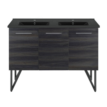 Annecy 48 in. Black Walnut, Double Basin Bathroom Vanity With Black Ceramic Sink Top
