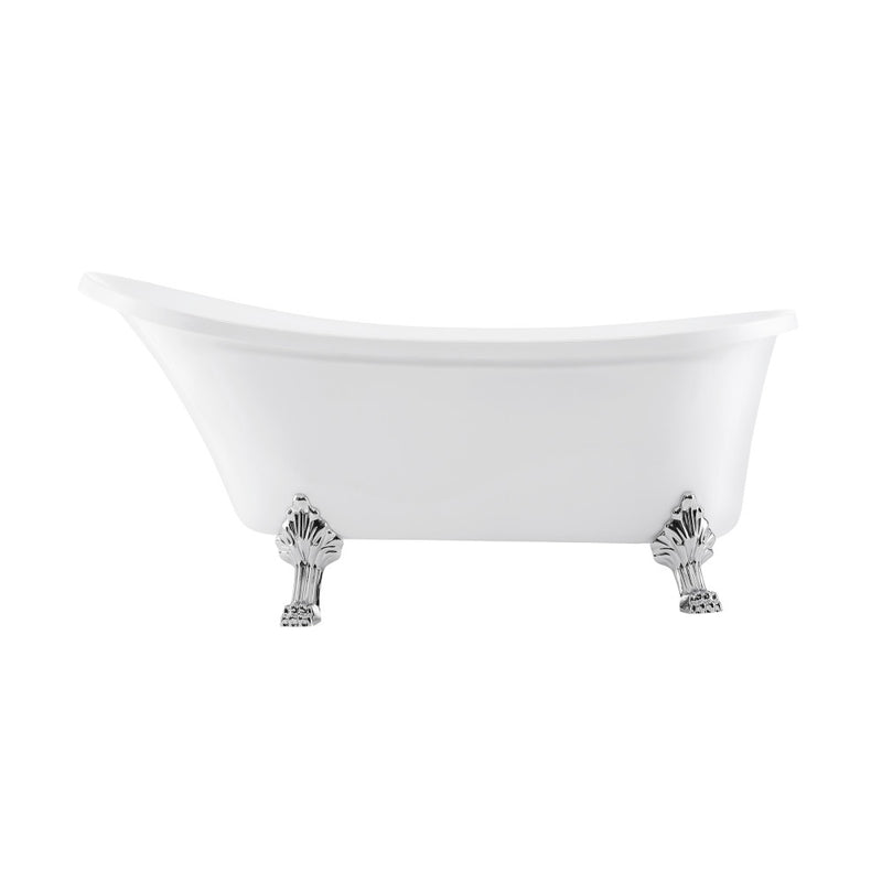 Cache Single Slipper, Clawfoot Soaking Acrylic Bathtub, Chrome Clawfoot