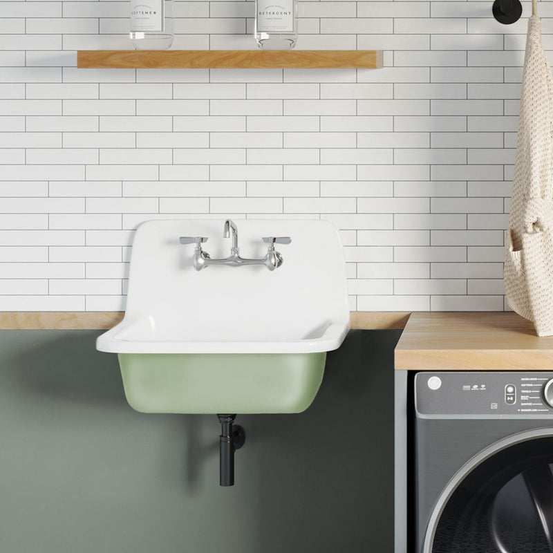 Loire 22" Cast Iron Rectangle Wall-Mounted Sink in Glossy Sage