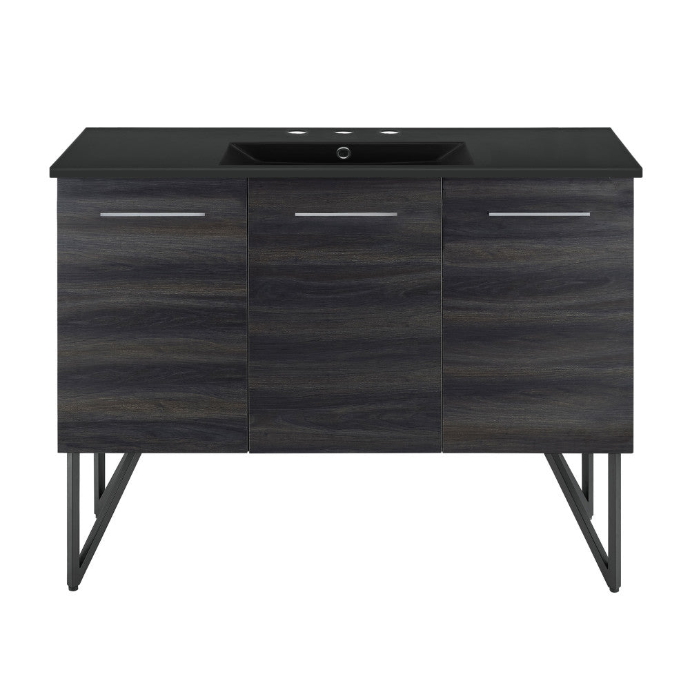 Annecy 48 in. Black Walnut Bathroom Vanity With Black, 3-Hole Ceramic Sink Top