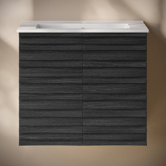 Cascade 24" Wall-Mounted Bathroom Vanity in Black Oak with Sink Top