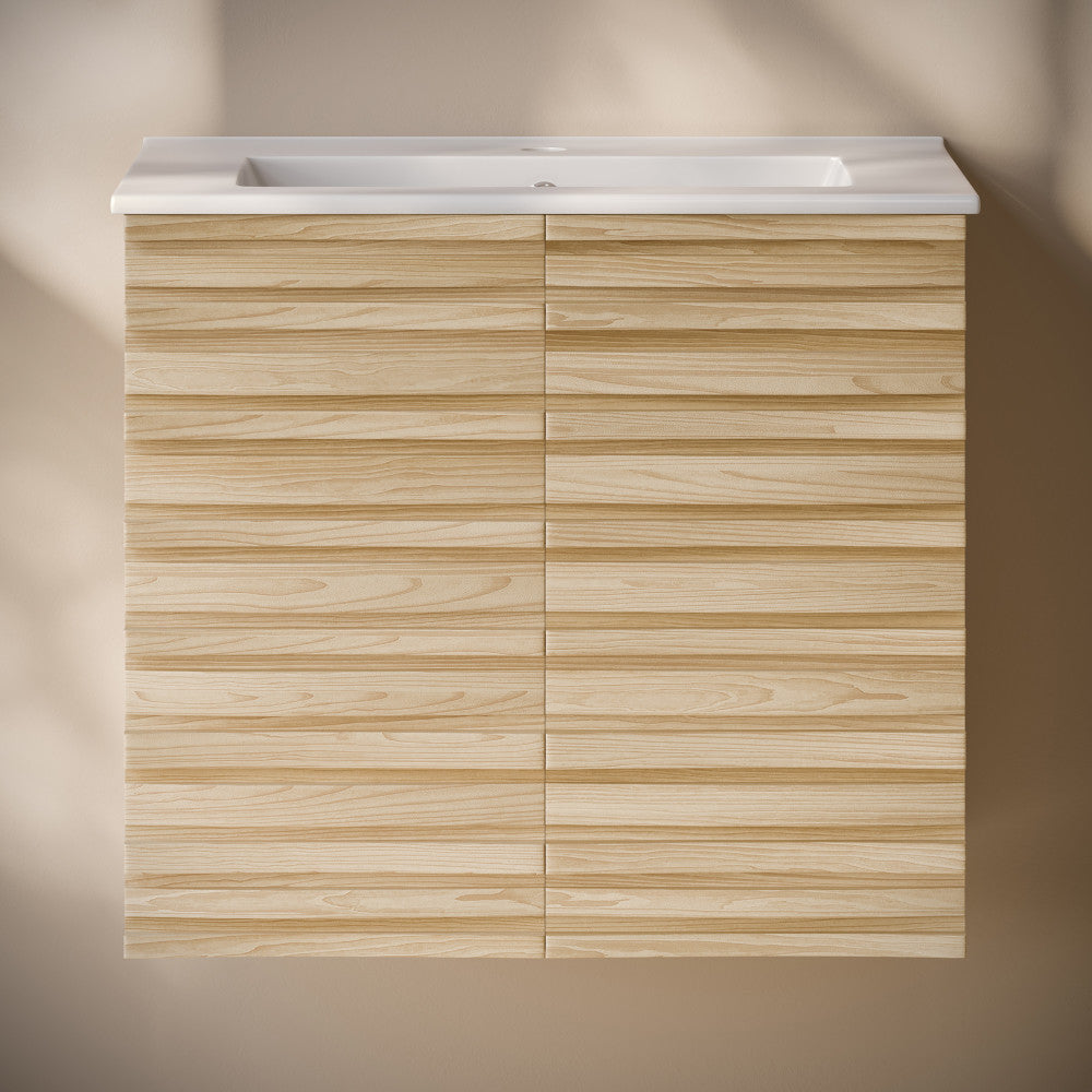 Cascade 24" Wall-Mounted Bathroom Vanity in Natural Oak with Sink Top