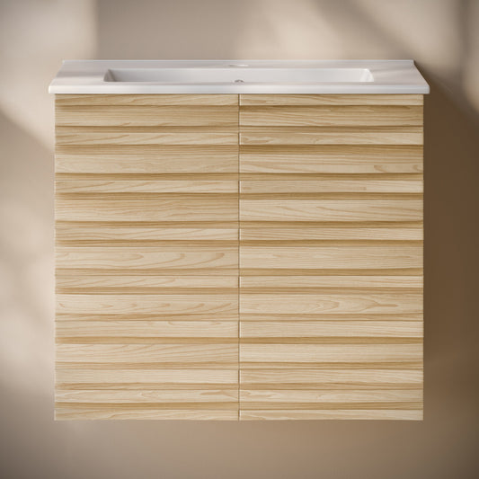 Cascade 24" Wall-Mounted Bathroom Vanity in Natural Oak with Sink Top