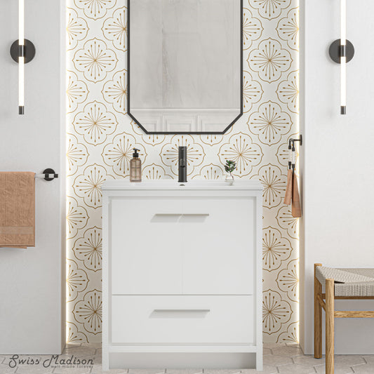 Virage 30" Freestanding Bathroom Vanity in White with Sink Top