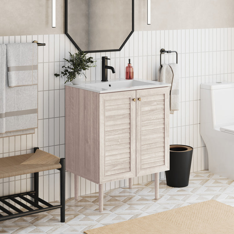 Bron 24" Freestanding Bathroom Vanity in White Oak with Sink Top
