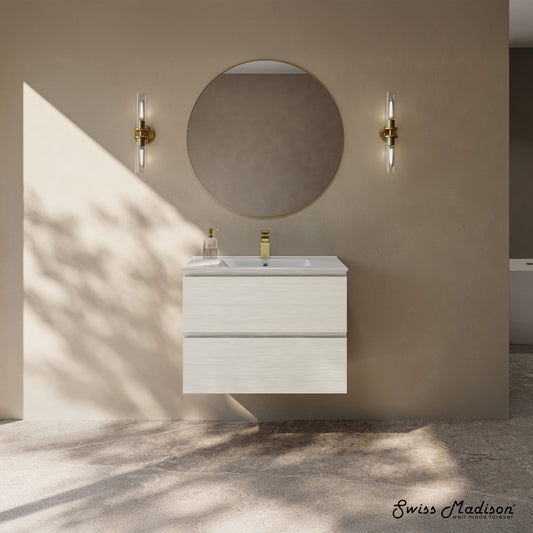 Liberte 30" Wall-Mounted Bathroom Vanity in White Oak with Sink Top