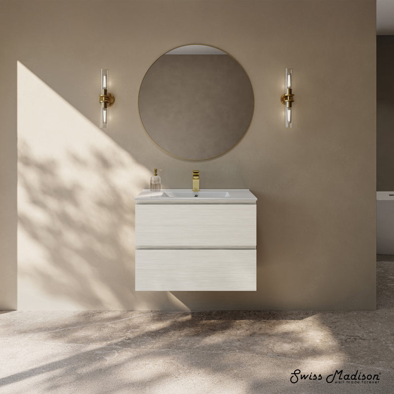 Liberte 30" Wall-Mounted Bathroom Vanity in White Oak with Sink Top