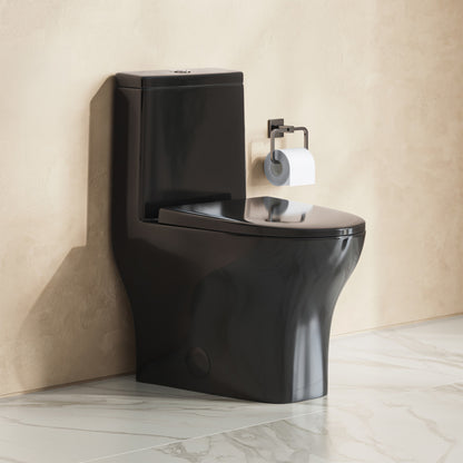 Sublime II One-Piece 12" Rough-in 1.1/1.6 GPF Dual Top Flush Round Compact Toilet in Glossy Black