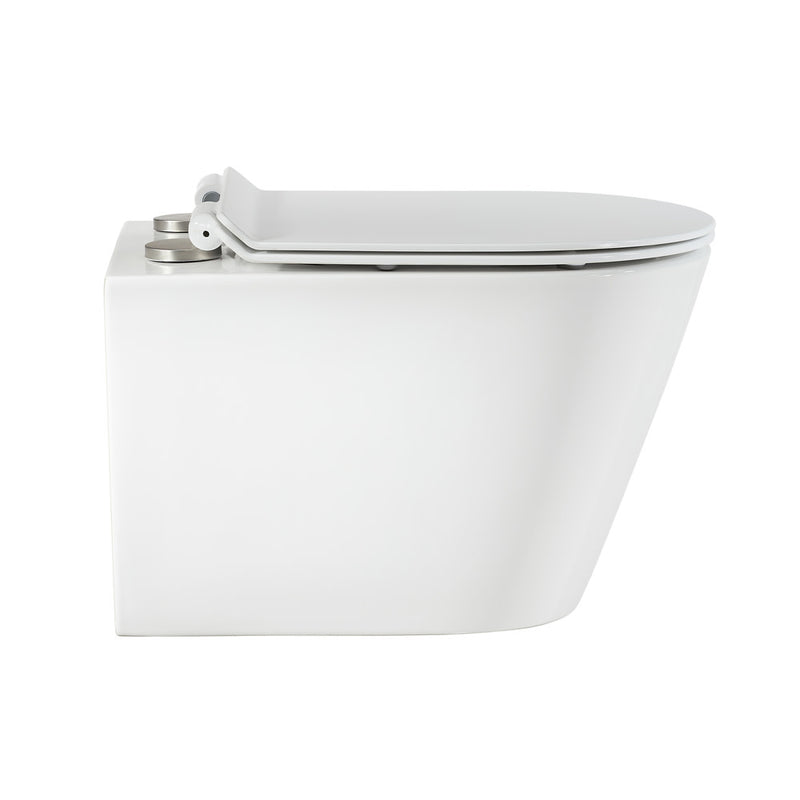 Calice Wall-Hung Toilet Bundle 0.8/1.6 GPF Dual Flush in Glossy White with Brass Flush Plate