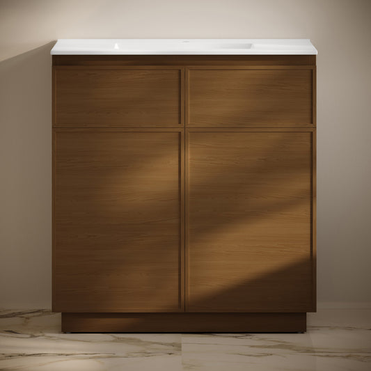 St. Tropez 36" Freestanding Bathroom Vanity in Brown Oak with Sink Top