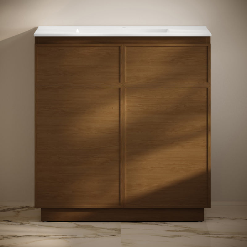 St. Tropez 36" Freestanding Bathroom Vanity in Brown Oak with Sink Top