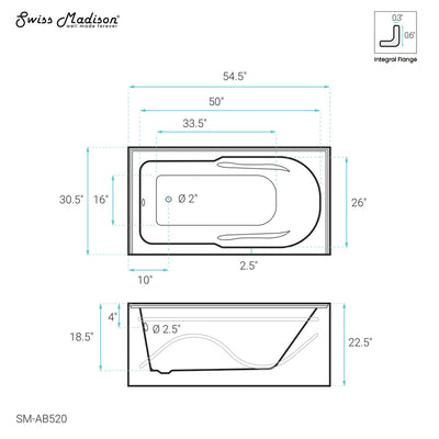 Ivy 54'' x 32" Bathtub with Apron Left Hand Drain in White