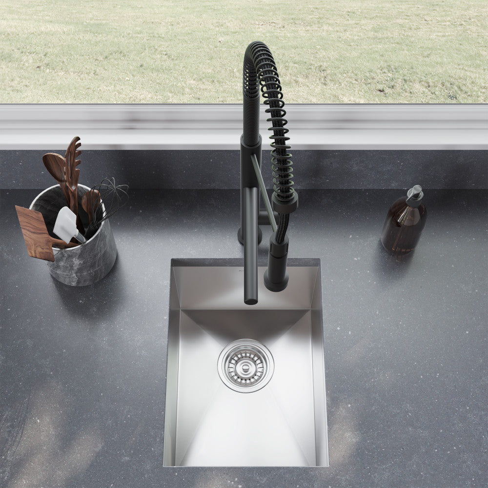 14 x 18 stainless steel undermount kitchen sink, single basin, square corners, modern design.