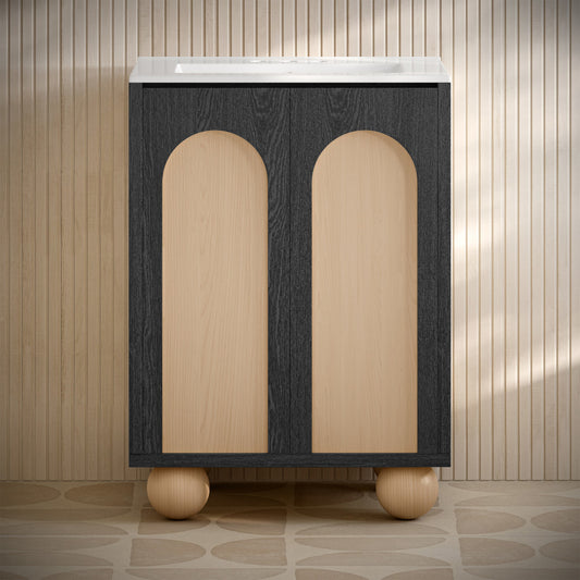 Plaisir II 24" Freestanding Bathroom Vanity in Black Oak with 3-Hole Centerset Sink Top
