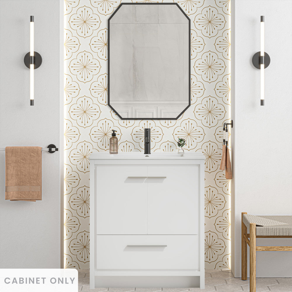 Virage 30" Freestanding Bathroom Vanity in White without Sink Top