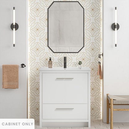 Virage 30" Freestanding Bathroom Vanity in White without Sink Top