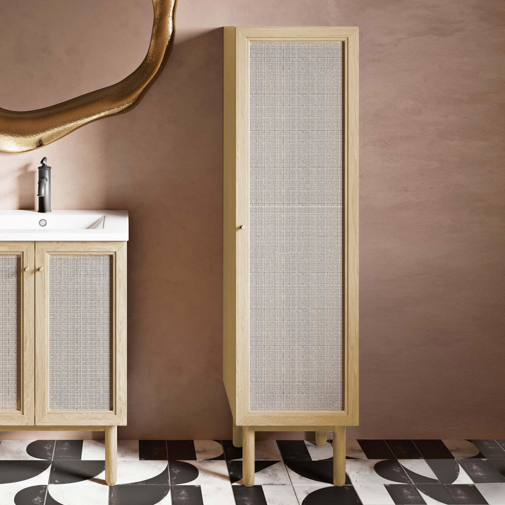 Classe 15.5 x 15 x 60 Freestanding Linen Cabinet in Natural Oak