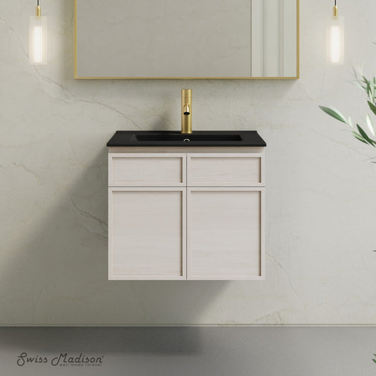 St. Tropez 24" Wall-Mounted Bathroom Vanity in White Oak with Black Sink Top