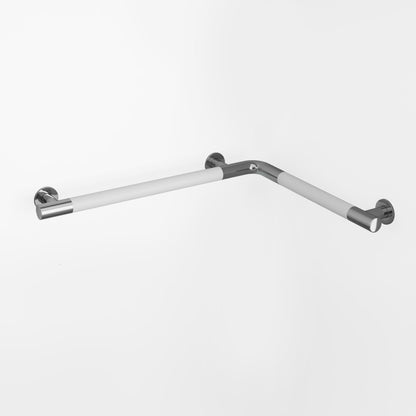 Right angle grab bar in matte white, 29" x 22", wall-mounted bathroom accessory.