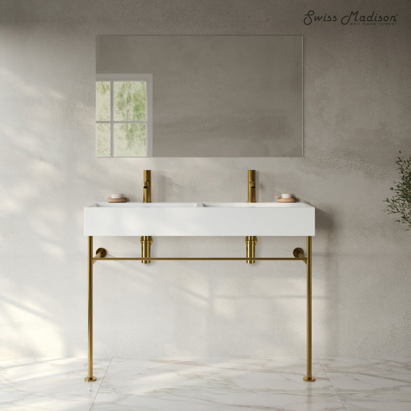 Claire 48" Double Basin Console Sink with Glossy Gold Legs