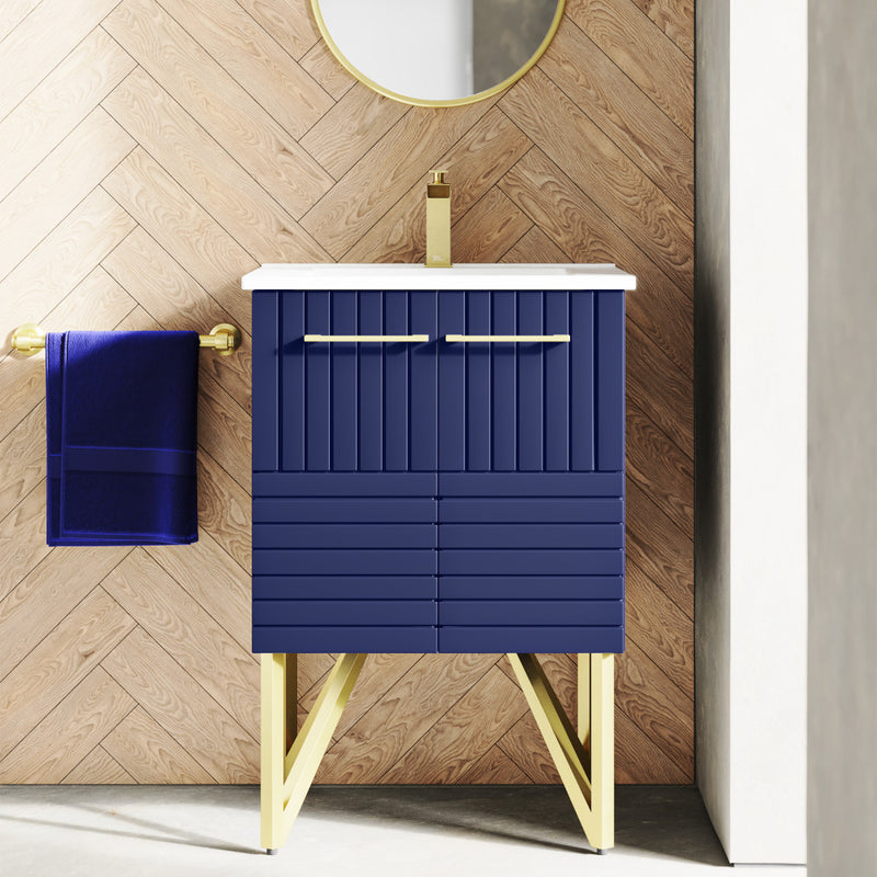 Annecy 24" Freestanding Bathroom Vanity in Granger Blue with Sink Top