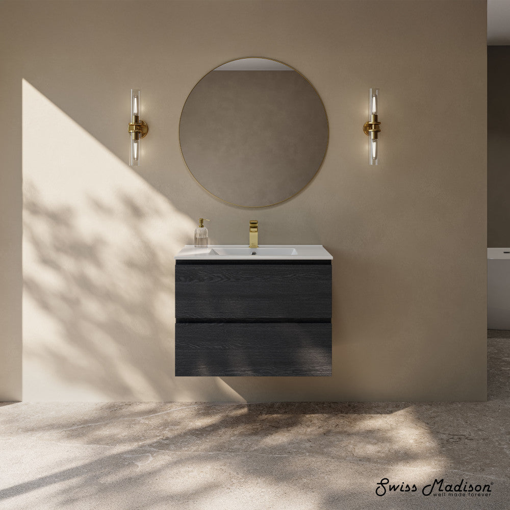 Liberte 30" Wall-Mounted Bathroom Vanity in Black Oak with Sink Top