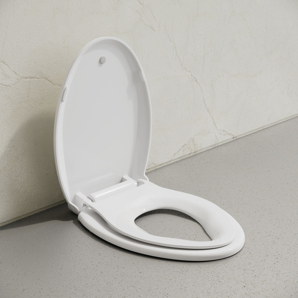 Elongated Toilet Seat with Toddler Seat Built In, Family Toilet Seat in Glossy White