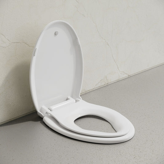 Elongated Toilet Seat with Toddler Seat Built In, Family Toilet Seat in Glossy White