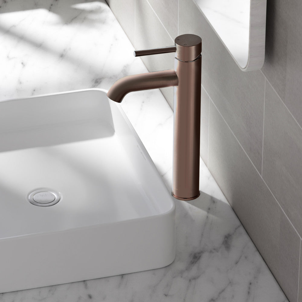Single-handle high arc bathroom faucet in oil rubbed bronze, Ivy collection.