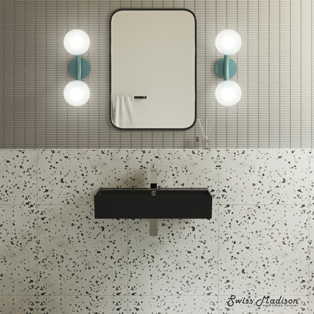 22" matte black wall-mount rectangular bathroom sink with single-hole faucet mount.