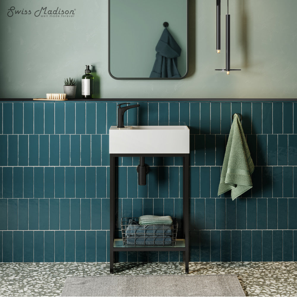 Pierre 19" Freestanding Bathroom Vanity with Open Shelf and Matte Black Metal Frame
