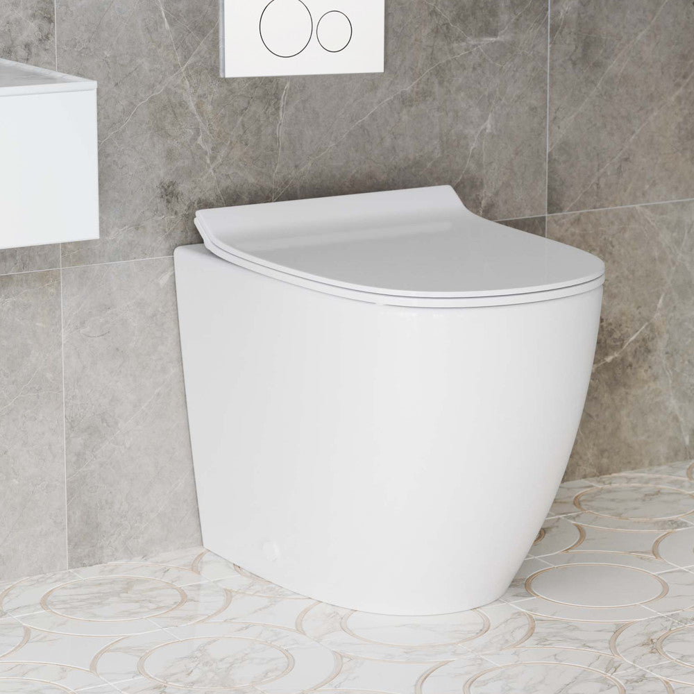 St. Tropez Back-to-Wall Toilet Bundle 0.8/1.6 GPF Dual Flush in Glossy White with White Flush Plate
