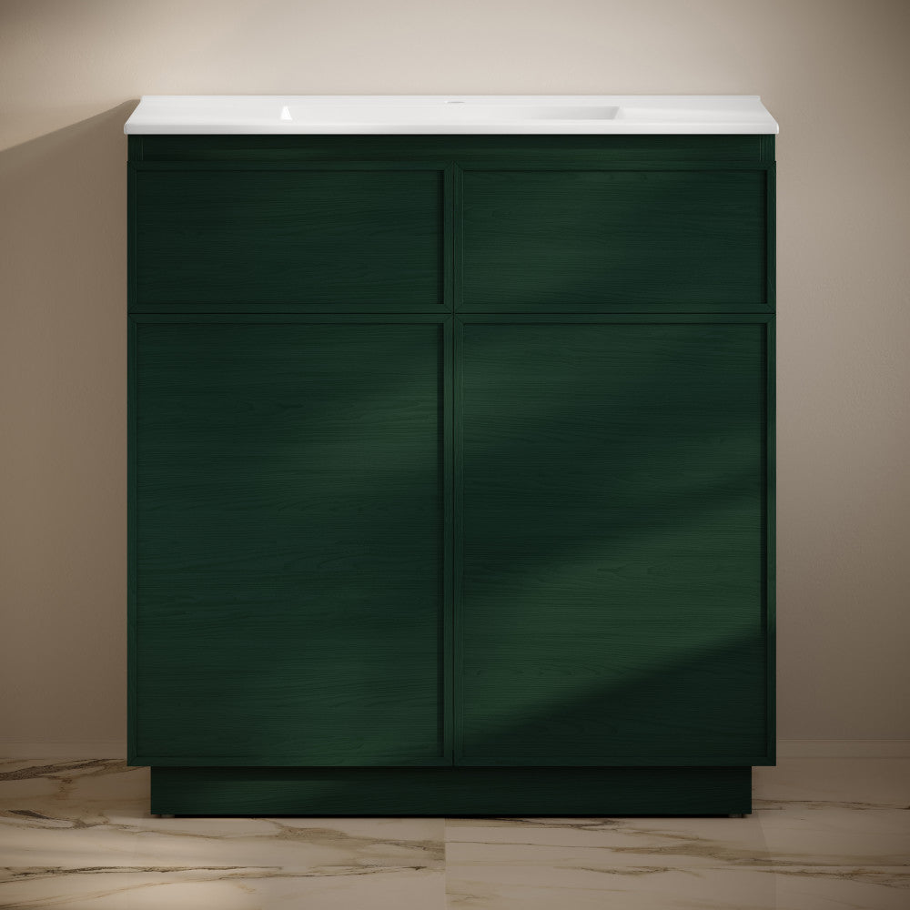 St. Tropez 36" Freestanding Bathroom Vanity in Green Oak with Sink Top