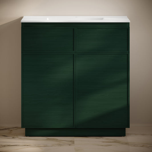 St. Tropez 36" Freestanding Bathroom Vanity in Green Oak with Sink Top