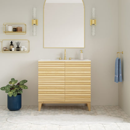 Cascade 30" Freestanding Bathroom Vanity in Natural Oak with 3-Hole Widespread Sink Top