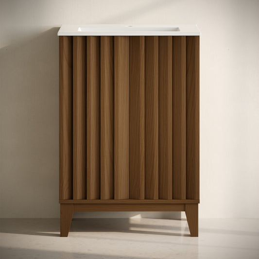 Troyes 24" Freestanding Bathroom Vanity in Brown Oak with Sink Top