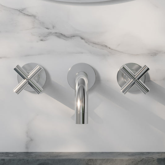 Ivy 8 in. Widespread Double Cross-Handle Wall Mount Bathroom Faucet in Polished Chrome