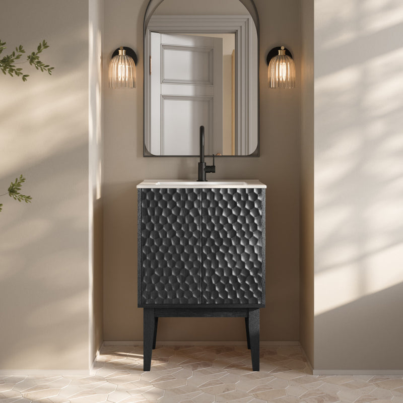 Bosse 24" Freestanding Bathroom Vanity in Black Oak with Sink Top