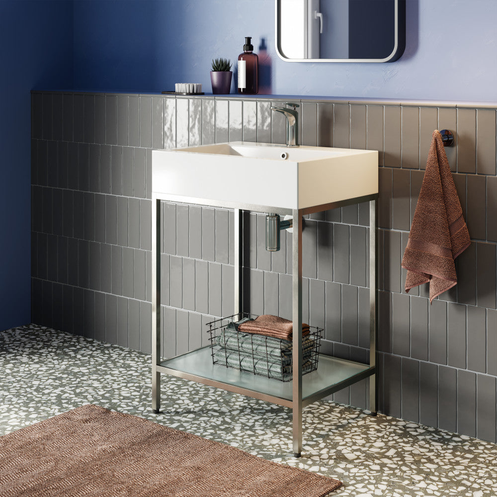 Pierre 24" Open Shelf Chrome Frame Freestanding Bathroom Vanity with Sink Top