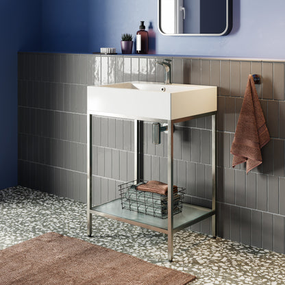 Pierre 24" Open Shelf Chrome Frame Freestanding Bathroom Vanity with Sink Top