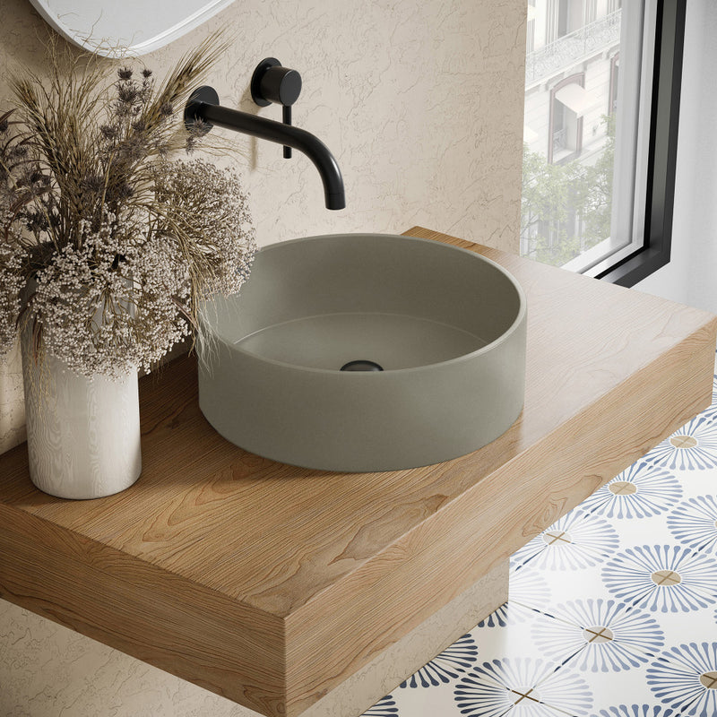 Lisse 14.5" Concrete Round Vessel Sink in Matte Taupe