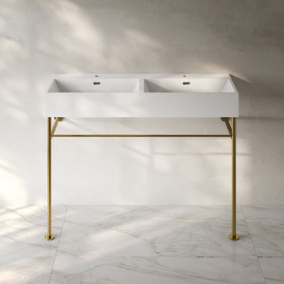 Claire 48" Double Basin Console Sink with Brushed Gold Legs