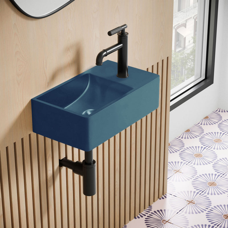 Lisse 16" Concrete Rectangle Wall-Mounted Sink with Right Side Faucet Mount in Matte Royal Blue