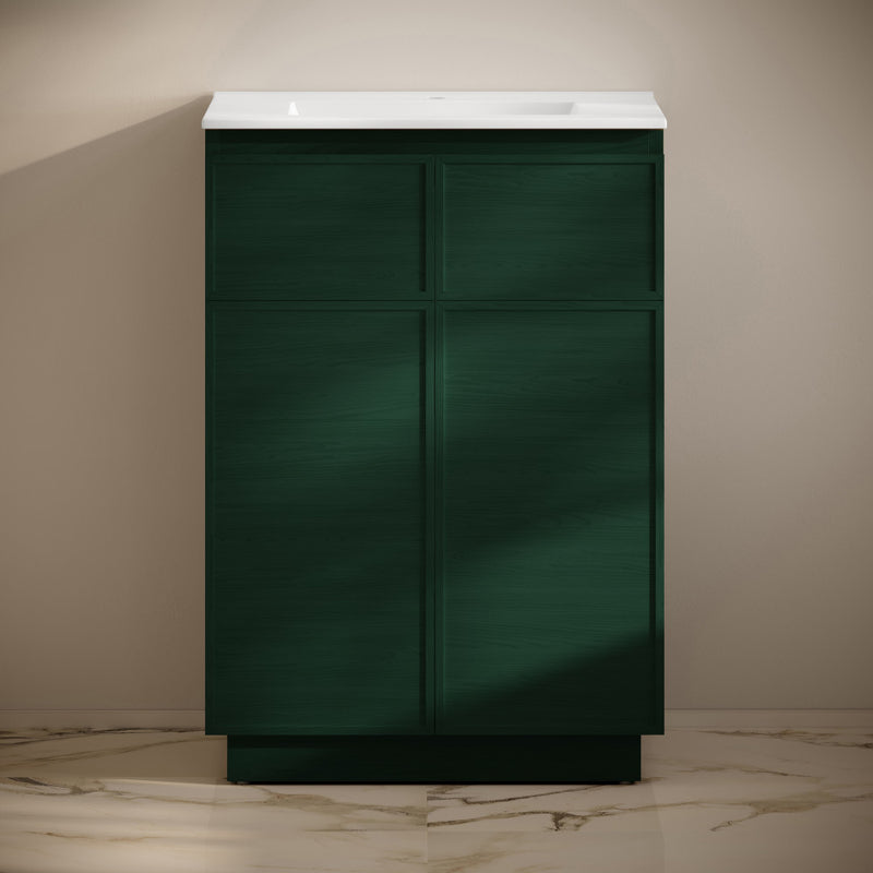 St. Tropez 24" Freestanding Bathroom Vanity in Green Oak with Sink Top